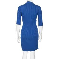 Pre Owned Chanel Blue Knit Logo Detailed Dress & Button Front Long Cardigan Set S 