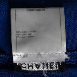 Pre Owned Chanel Blue Knit Logo Detailed Dress & Button Front Long Cardigan Set S 