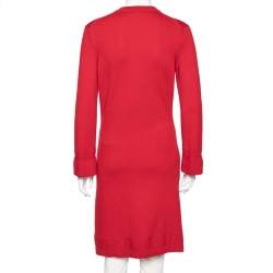 Chanel Red Cashmere Button Front Long Cardigan S