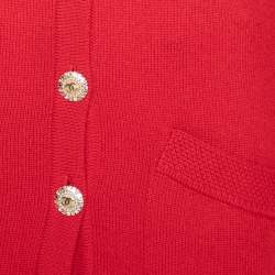 Chanel Red Cashmere Button Front Long Cardigan S