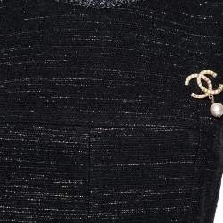 Chanel Black Lurex Tweed Broach Detailed Sleeveless Dress M