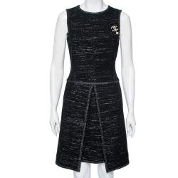 Chanel Black Lurex Tweed Broach Detailed Sleeveless Dress M Chanel