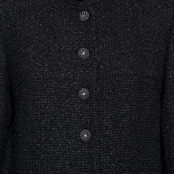 Chanel Black Speckled Cotton Long Sleeve Coat L