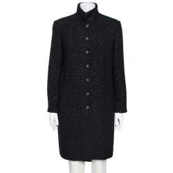 Chanel Black Speckled Cotton Long Sleeve Coat L