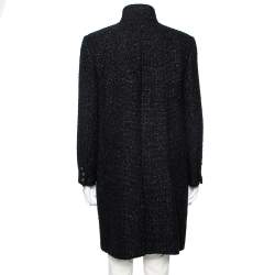 Chanel Black Speckled Cotton Long Sleeve Coat L
