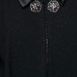 Chanel Black Wool & Satin Trimmed Pocketed Cape Coat L