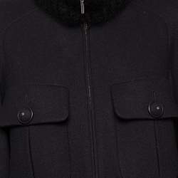 Pre Owned Chanel Black Wool & Mohair Zip Front Coat S