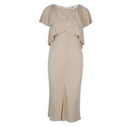 Pre Owned Chanel Beige Knit Petal Sleeve Ruffle Detail Dress S