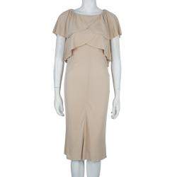 Pre Owned Chanel Beige Knit Petal Sleeve Ruffle Detail Dress S