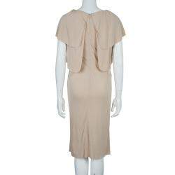 Pre Owned Chanel Beige Knit Petal Sleeve Ruffle Detail Dress S