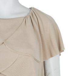 Pre Owned Chanel Beige Knit Petal Sleeve Ruffle Detail Dress S