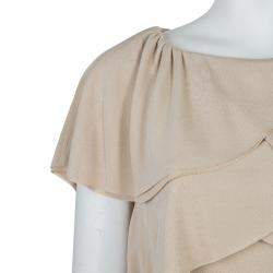 Pre Owned Chanel Beige Knit Petal Sleeve Ruffle Detail Dress S