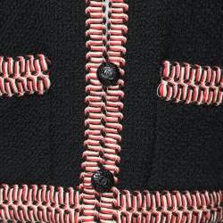 Pre Owned Chanel Boutique Vintage Black Wool Tweed Contrast Trim Button Front Jacket L