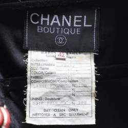 Pre Owned Chanel Boutique Vintage Black Wool Tweed Contrast Trim Button Front Jacket L