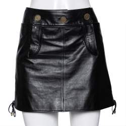 Pre Owned Chanel Black Leather Lace Up Detailed Short Skirt M