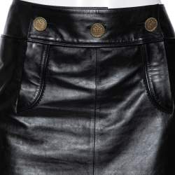 Pre Owned Chanel Black Leather Lace Up Detailed Short Skirt M
