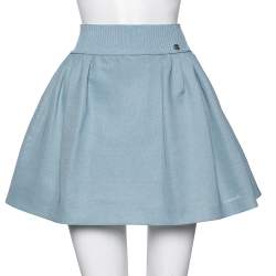 Pre Owned Chanel Light Blue Mesh Pleated Puff Skirt S