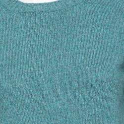 Chanel Turquoise Blue Cashmere Pearl Embellished Short Sleeve Dress M