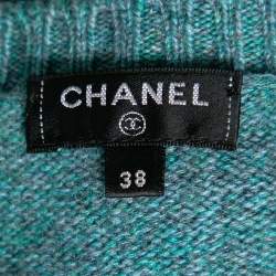 Chanel Turquoise Blue Cashmere Pearl Embellished Short Sleeve Dress M
