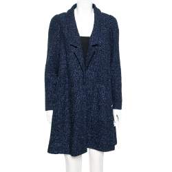 Chanel Navy Blue Boucle Open Front Coat L