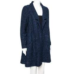 Chanel Navy Blue Boucle Open Front Coat L