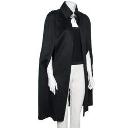 Pre Owned Chanel Black Cashmere Broach Detailed Cape M