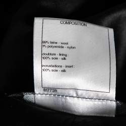 Pre Owned Chanel Black Textured Wool & Satin Trimmed Cape Coat M