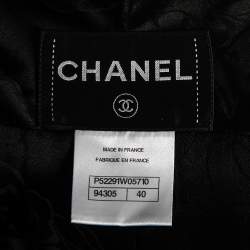 Pre Owned Chanel Black Textured Wool & Satin Trimmed Cape Coat M