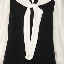 مملوكة مسبقًا Chanel Black Cotton & Silk Inset Neck Tie Detailed Dress M  
