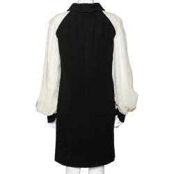 مملوكة مسبقًا Chanel Black Cotton & Silk Inset Neck Tie Detailed Dress M  
