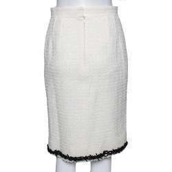 Chanel Ivory Tweed Braided Trim Detailed Pencil Skirt M 