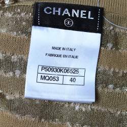 Pre Owned Chanel Gold Lurex Knit Bead Embellished Hook Front Cardigan M