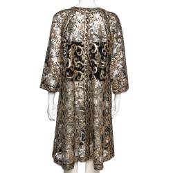 Chanel Gold & Black Embroidered Mohair Open Front Lightweight Coat M 