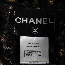 Chanel Gold & Black Embroidered Mohair Open Front Lightweight Coat M 