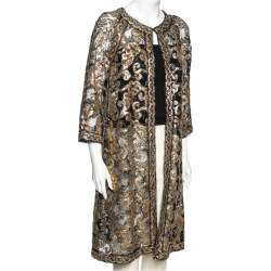 Chanel Gold & Black Embroidered Mohair Open Front Lightweight Coat M 