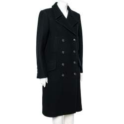 Pre Owned Chanel Black Wool Double Breasted Coat M