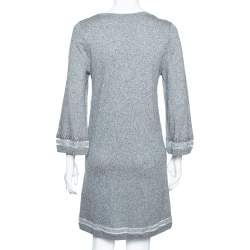 Chanel Grey Knit Embellished Detail V-Neck Dress M 