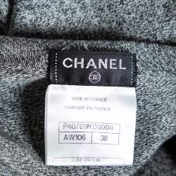 Chanel Grey Knit Embellished Detail V-Neck Dress M 