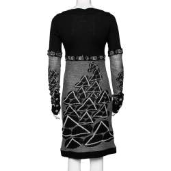 Pre Owned Chanel Monochrome Jacquard Wool Long Sleeve Sheath Dress M
