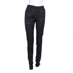 Pre Owned Chanel Black Patterned Silk Elastic Waist Pants M