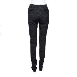 Pre Owned Chanel Black Patterned Silk Elastic Waist Pants M