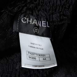 Pre Owned Chanel Black Patterned Silk Elastic Waist Pants M