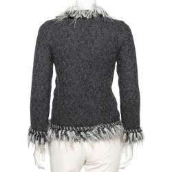 Pre Owned Chanel Grey Alpaca Wool Faux Fur Trimmed Zip Front Jacket M