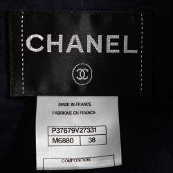 Chanel Blue Tweed Pearl Embellished Button Front Jacket M