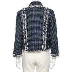 Chanel Blue Tweed Pearl Embellished Button Front Jacket M