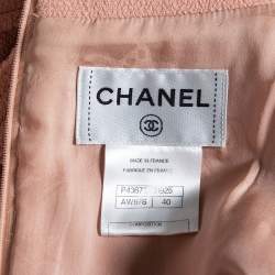 Pre Owned Chanel Peach Textured Wool Pearl Belt Embellished Midi Dress M 