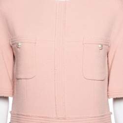 Pre Owned Chanel Peach Textured Wool Pearl Belt Embellished Midi Dress M 