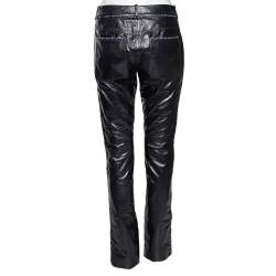 Pre Owned Chanel Black Leather Contrast Tweed Detailed Pants M