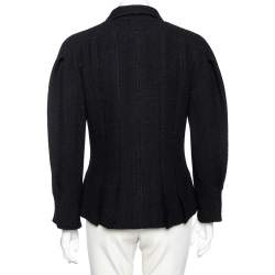 Chanel Black Wool Flared Hem Detailed Button Front Jacket M 