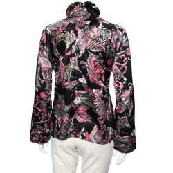 Pre Owned Chanel Black & Pink Printed Satin Silk Button Front Shirt M